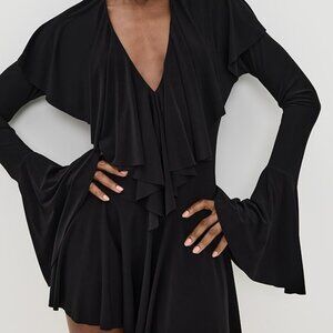 Norma Kamali Long Sleeve Ruffle Dress